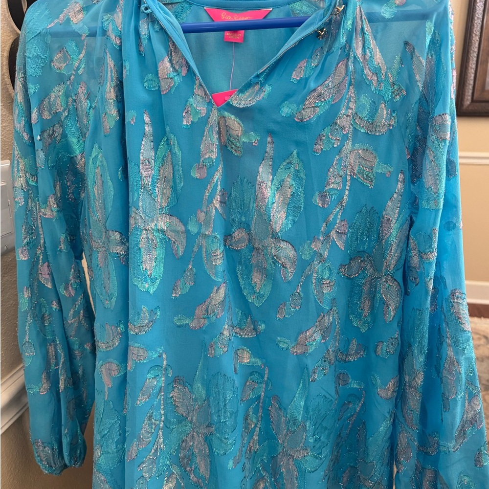 Lilly Pulitzer Teal Metallic Blouse